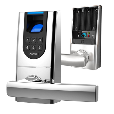 ANVIZ intelligent lock - Fingerprints, keyboard and MF card - Up to 99 users and 4 administrators - Autonomous 4 x AA batteries - Resistant and aesthetic - Extra security functions