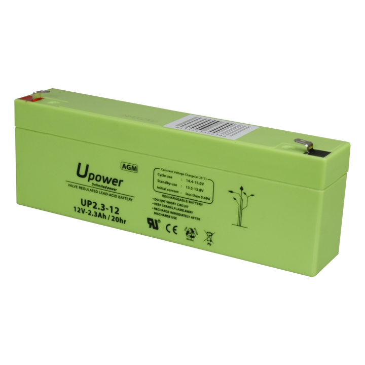 Upower - Rechargeable battery - AGM lead-acid technology - Voltage 12 V - Capacity 2.3 Ah - 66 x 178 x 35 mm/ 960 g - For backup or direct use