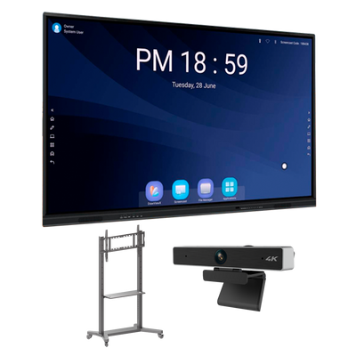 Monitor interattivo 75" con risoluzione 4K - Webcam USB con risoluzione 4K - Supporto da pavimento con rotelle