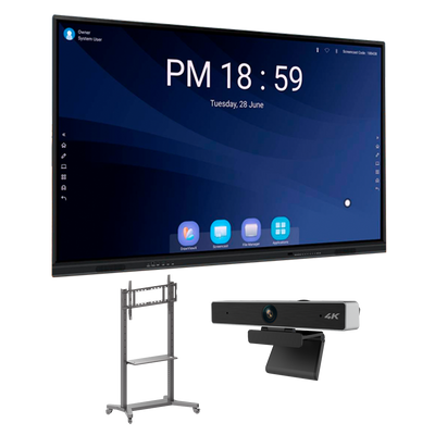 Monitor interattivo 75" con risoluzione 4K
 - Webcam USB con risoluzione 4K
 - Supporto da pavimento con rotelle
