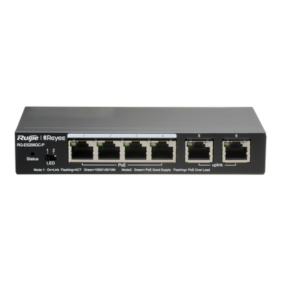 Reyee Switch PoE Cloud Layer  2 - 4 Porte PoE Gigabit + 2 Uplink Gigabit Rj45 - Velocità della porta 10/100/1000 Mbps - 30W per porta 802.3af/at / Massimo 54W - VLAN/Port Isolation/Loop Detection - Limite di Velocità della Porta