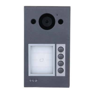 Monitor de vídeo de 2 hilos y IP - Cámara gran angular de 2 Mpx - Audio bidireccional | 4 botones de llamada - Monitoreo a través de APP móvil - Arce inoxidable a prueba de vandalismo - Montaje en superficie | PoE