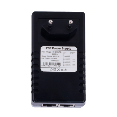 Wall-mounted PoE Injector - Input/Salida RJ45 10/100 Mbps - Power 15 W - Maximum distance 100 m - Speed ​​100M - Stabilized and protected