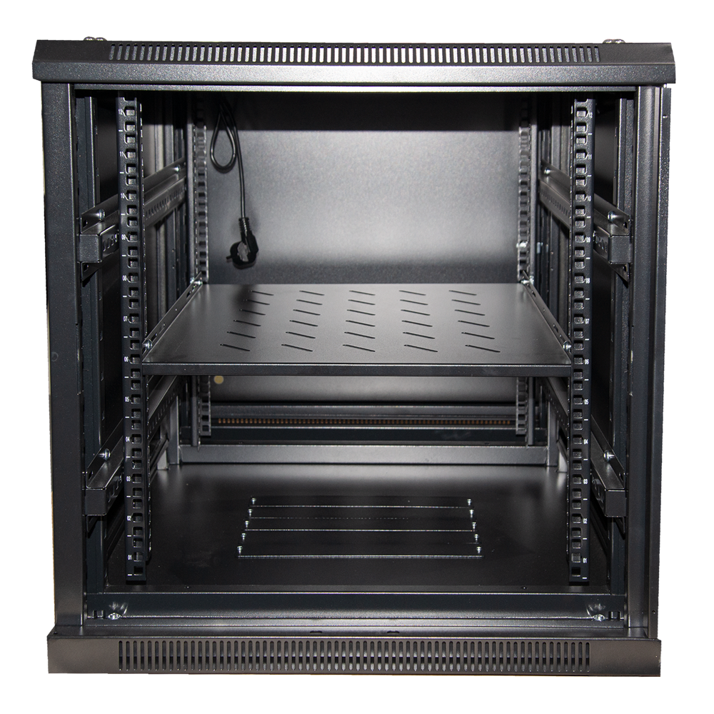 Armadio rack per pavimento - Fino a 12U rack da 19" - Fino a 800 Kg di carico - Con ventilazione e passacavi - 4 ventole, 1 vassoi e ciabatta 6 prese - Non assemblato