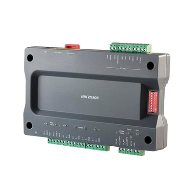 Controlador maestro de ascensor - Acceso mediante huella dactilar, rostro, tarjeta o contraseña - Comunicación TCP/IP - 2 entradas Wiegand 26 y 2 RS485 - 2 salidas de relé - Software iVMS-4200