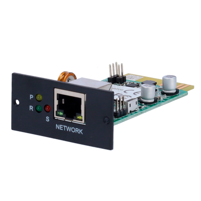 SNMP card for UPS monitoring - For installation on UPS slots and network connection - Compatible with Windows, Mac, Linux - UPS management via HTTP, SNMP and TCP/IP - CPU ARM 300MHz 32-bit - 64M SDRAM bytes
