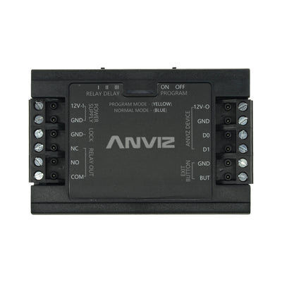 Controlador independiente ANVIZ - para instalaciones automáticas - Entrada Wiegand y pulsador ANVIZ - Salida relé NO/NC - Control directo de la cerradura - Alimentación 12 V DC