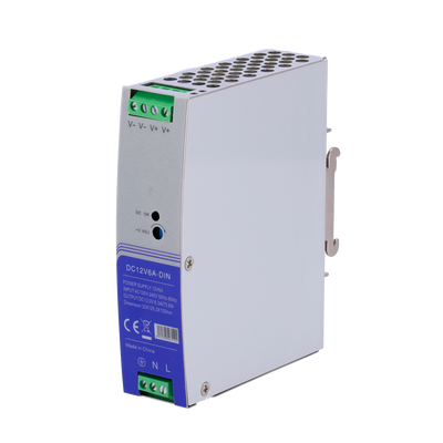 Switched power source - DC 12V 6.3A / 75W output - AC100V-240V /50Hz-60Hz input voltage - 103 (Fo) x 125 (Al) x 33 (An) mm - DIN rail mounting - Protection: Overload /Overvoltage/Short circuit
