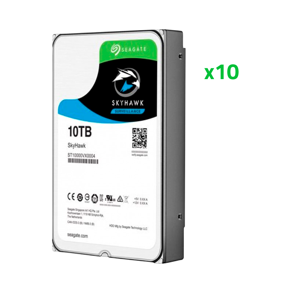 Hard Drive Pack - 10 Drives - Seagate SkyHawk ST10000VE0008 - Up to 32 AI Broadcasts - 10TB Storage - Suitable for AI CCTV