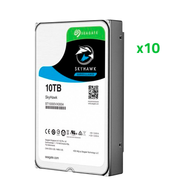 Pack di dischi duri - 10 unità - Seagate SkyHawk ST10000VE0008  - Fino a 32 trasmissioni di intelligenza artificiale - 10 TB di immagazzinamento - Indicato per TVCC con intelligenza artificiale - Innowatt