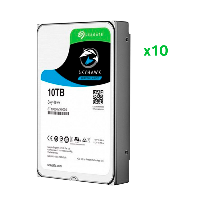 Hard Drive Pack - 10 Drives - Seagate SkyHawk ST10000VE0008 - Up to 32 AI Broadcasts - 10TB Storage - Suitable for AI CCTV