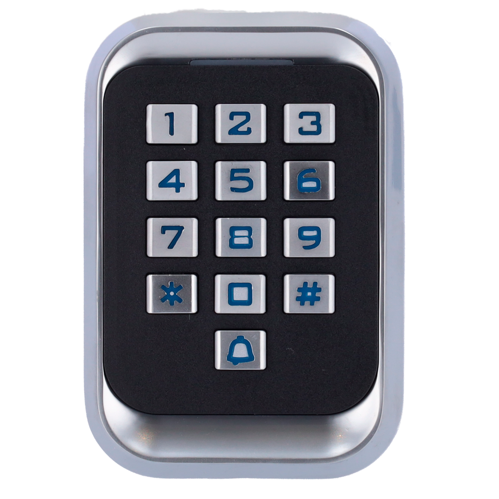 Standalone access control - Access via EM card and PIN - Relay and bell output - Wiegand 26 - Time control - Suitable for indoors