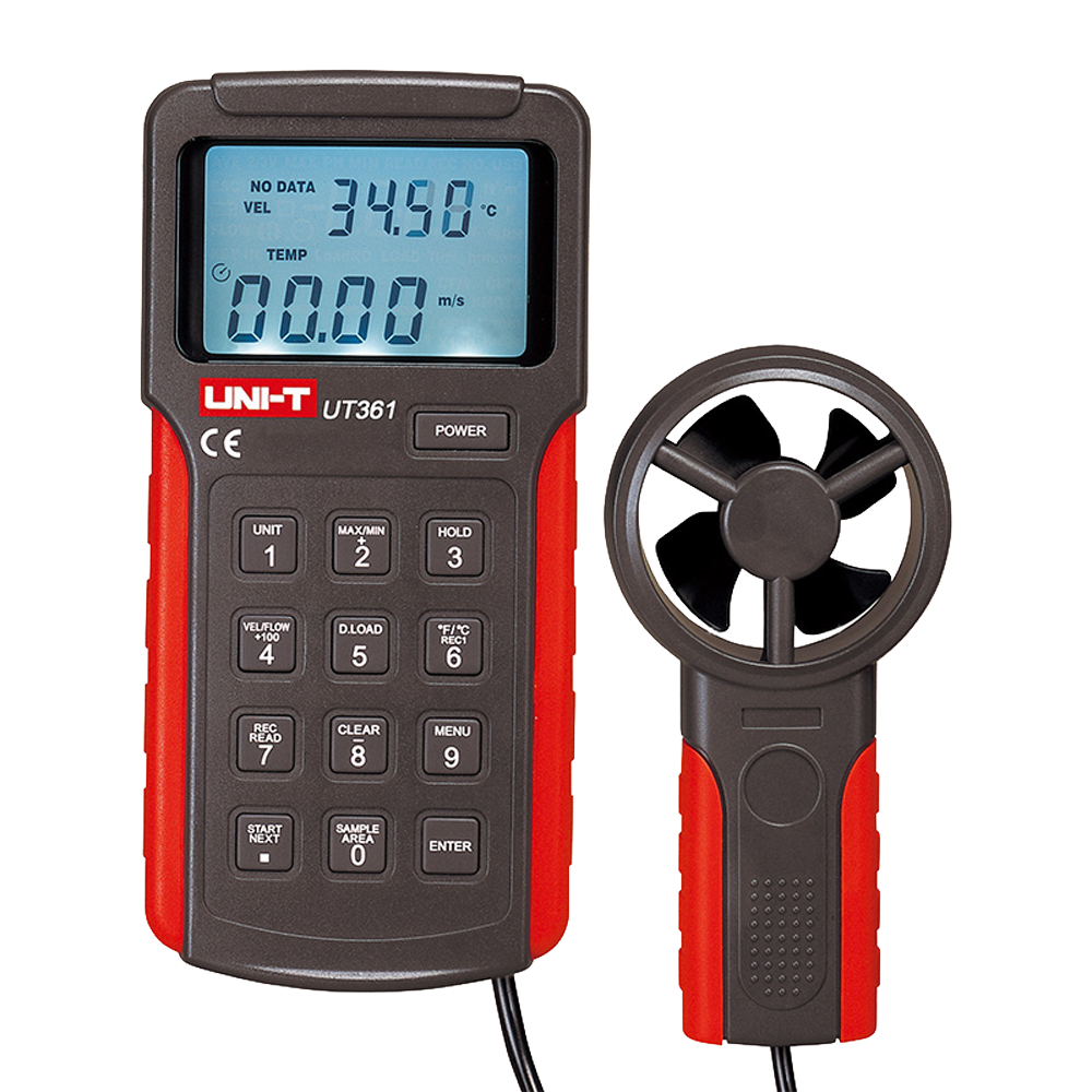 Anemómetro tipo split - Sensor de velocidad del viento de alta precisión - Sensor de temperatura - Apagado automático | Memoria - Valores máximos y mínimos - Pantalla LCD retroiluminada