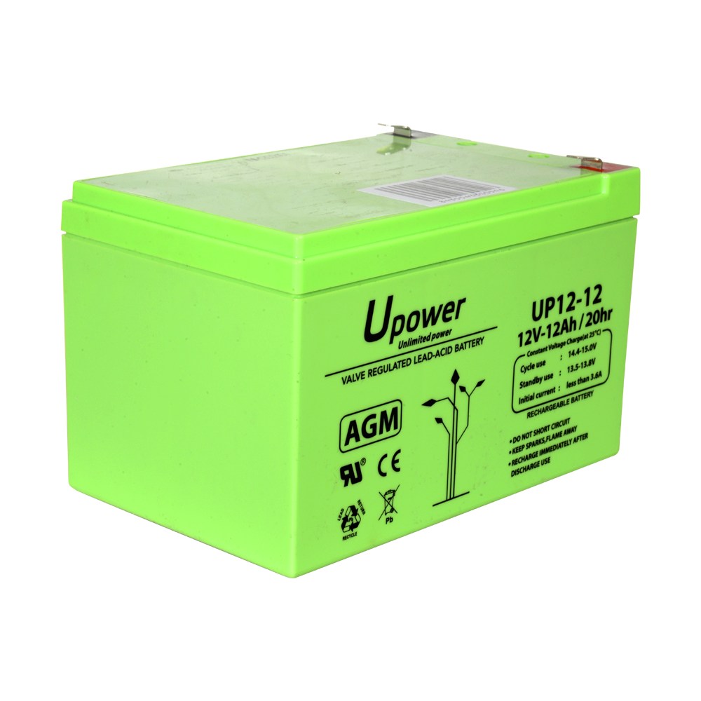 <span style="text-align: left;">Upower - Rechargeable battery - AGM lead-acid technology - Voltage 12 V - Capacity 12.0 Ah - 101 x 151 x 98/ 3800g - For backup or direct use</span>