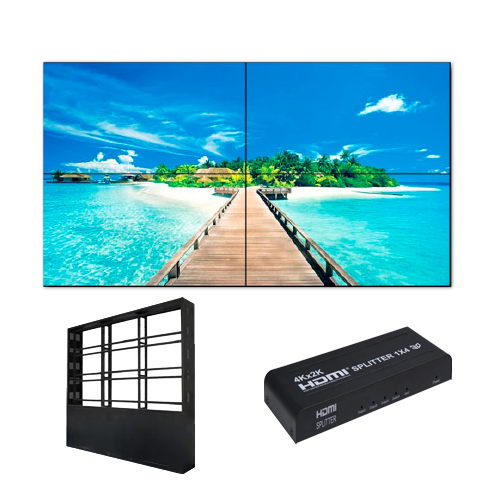 Kit Videowall completo - Monitor LED 55" - Supporto e HDMI splitter inclusi - HDMI, DVI, VGA, AV, RS232 e RJ45 - Speciale per installazione a pavimento - Margine totale di 3.5mm