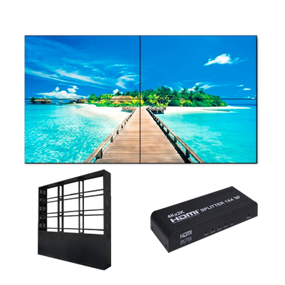 Kit Videowall completo - Monitor LED 55" - Supporto e HDMI splitter inclusi - HDMI, DVI, VGA, AV, RS232 e RJ45 - Speciale per installazione a pavimento - Margine totale di 3.5mm