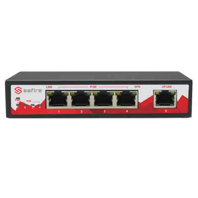 Switch PoE Gigabit - 4 porte PoE + 1 Uplink RJ45 - Velocità 10/100/1000 Mbps - Potenza 30 W per porta - Potenza massima totale 65 W - Norma IEEE802.3at (PoE) / af (PoE+)