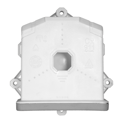 Junction box for dome cameras - Suitable for all surfaces - Roof or wall installation - Made of plastic - White colour