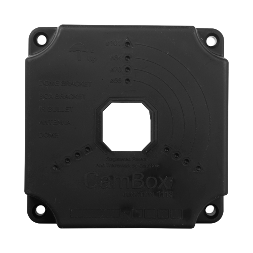Scatola di giunzione per telecamere dome e bullet - Per esterni - Installazione a tetto o parete - Sigillo completo con coperchi CamBox - Colore nero - Fabbricato in plastica