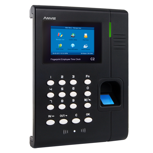 Terminal di Controllo Presenze ANVIZ - Impronte digitali, schede RFID e tastiera - 3000 registrazioni / 100000 registri - TCP/IP, USB, USB Flash - 8 Modi di Controllo presenze - Software Anviz CrossChex