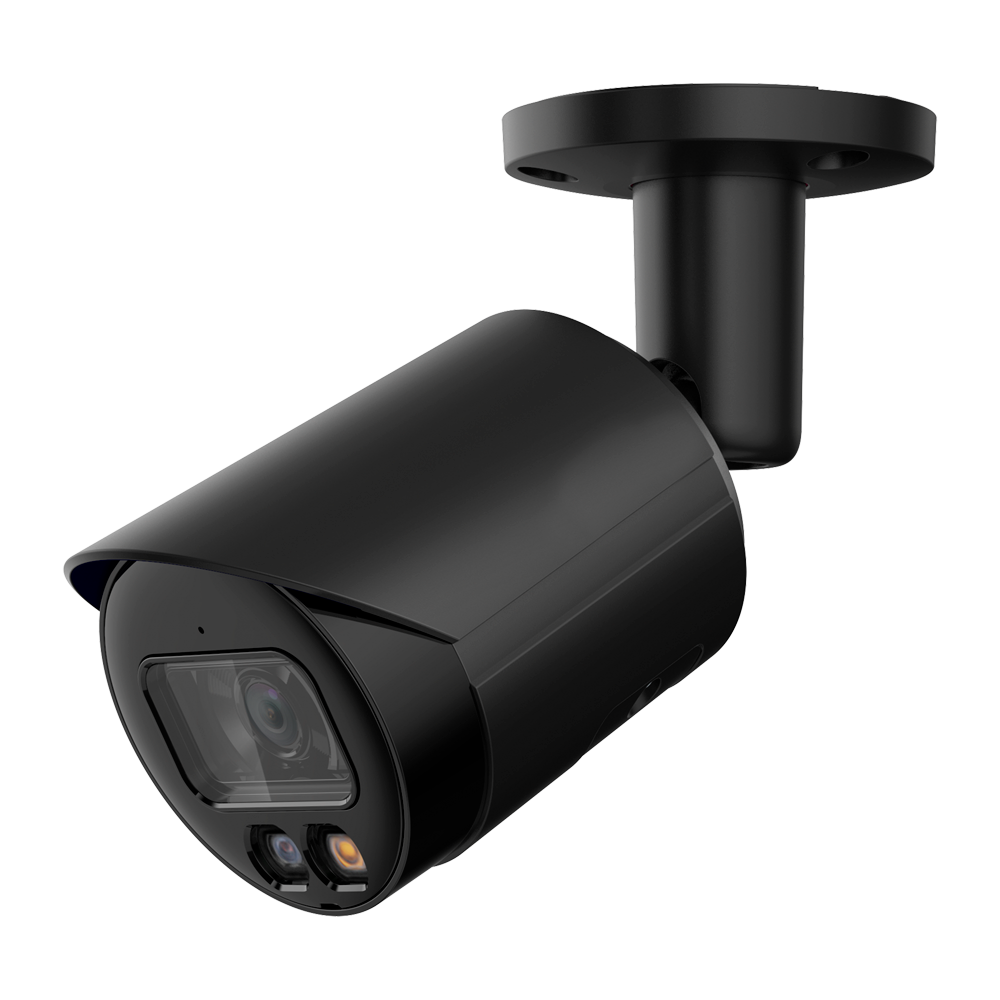 Cámara Bullet IP NEGRA de 4 Megapíxeles - CMOS de escaneo progresivo de 1/3” - Compresión H.265+/H.265/H.264+/H.264 - Lente de 2,8 mm / LED Alcance de 30 m - WDR | Micrófono integrado - Funciones inteligentes