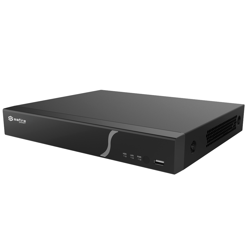 Safire Smart - NVR video recorder for A1 range IP cameras - 8CH video / H.265+ compression - Resolution up to 8Mpx / Bandwidth 80Mbps - HDMI 4K and VGA output / 1HDD - Facial recognition / Smart search