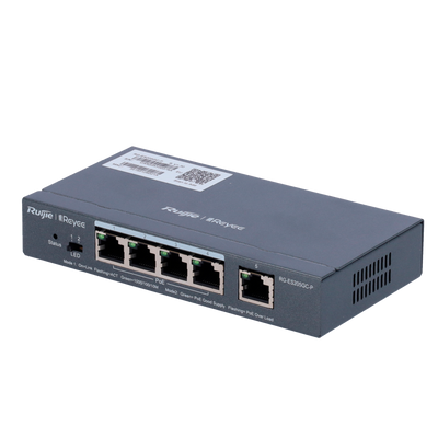 Reyee Switch PoE Cloud Gestibile Cloud Layer 2 - 4 porte PoE 802.3af/at + 1 Uplink RJ45 - 4 RJ45 10/100/1000Mbps + 1 RJ45 10/100/1000Mbps - 30W per porta 802.3af/at / Massimo 54W - VLAN/Port Isolation/Loop Detection - Limite di Velocità della Porta