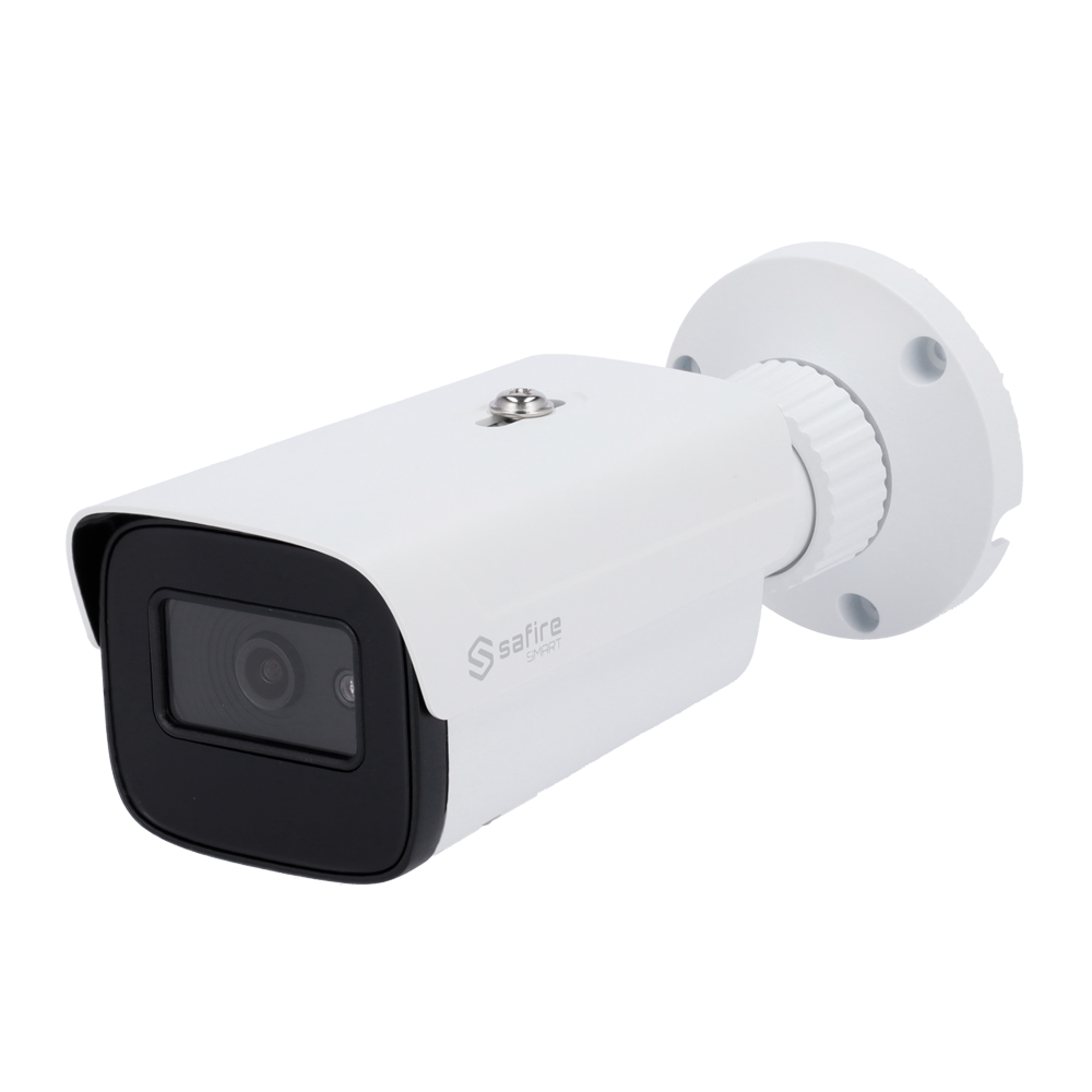 Safire Smart - Cámara Bullet IP con Inteligencia Artificial gama E1 - Resolución 4 Megapíxeles (2566x1440) - Lente de 3,6 mm | Micrófono incorporado | IR 50m - IA: Clasificación de personas y vehículos - Resistente al agua IP67 | PoE (IEEE802.3af)