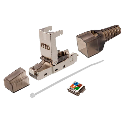 Conector RJ45 - Compatible con cable FTP Cat 6A - Carcasa metálica - Fácil instalación sin necesidad de herramientas -