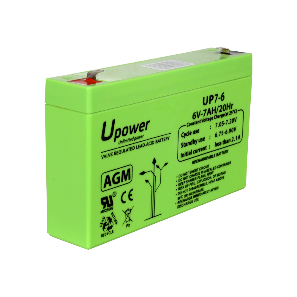 Upower - Rechargeable battery - AGM lead-acid technology - Voltage 6 V - Capacity 7.0 Ah - 100 x 151x 34/ 1150g - For backup or direct use