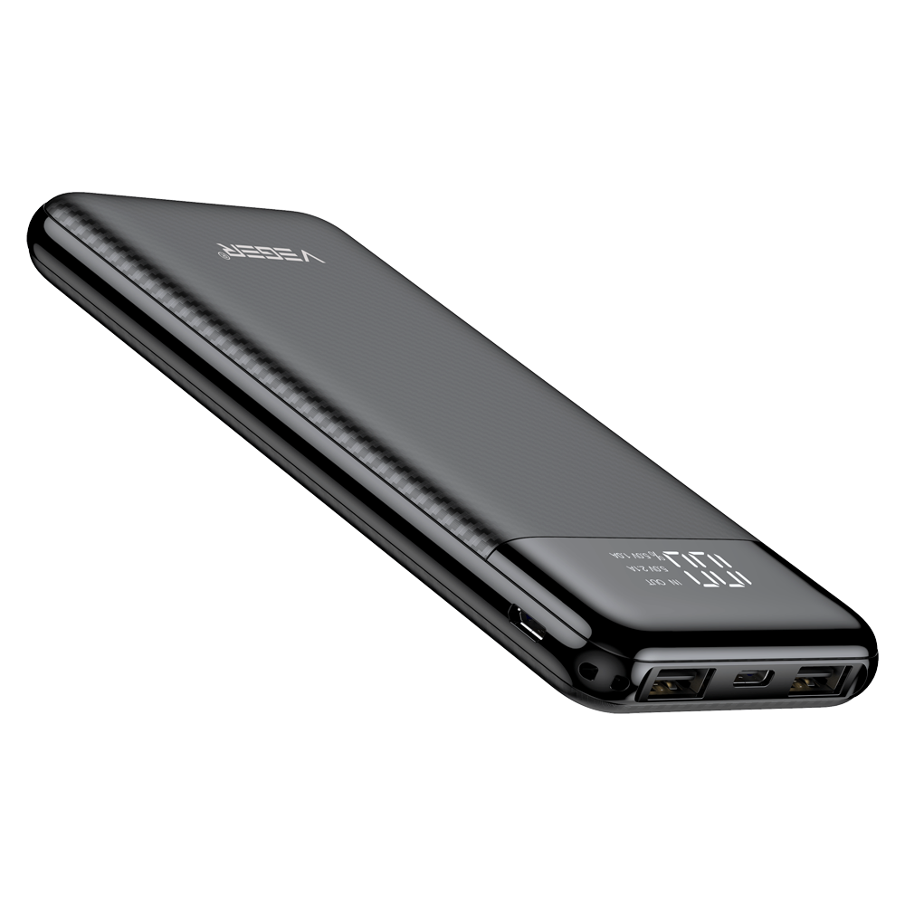 VEGER - Power bank with LCD display - 10000mAh capacity - Micro USB, USB-C inputs, USB-C, USB-A outputs - Charging 2 devices simultaneously