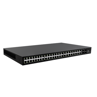 Switch PoE Gestibile - 48 porte PoE + 4 Gigabit SFP - Velocità 10/100/1000 Mbps - 30 W per porta 802.3af/at / Massimo 600W - VLAN/Porta Isolation/STP/RSTP/MSTP/ACL/QoS/802.1X - Static LAG/DHCP Snooping/IGMP Snooping/Port Mirroring