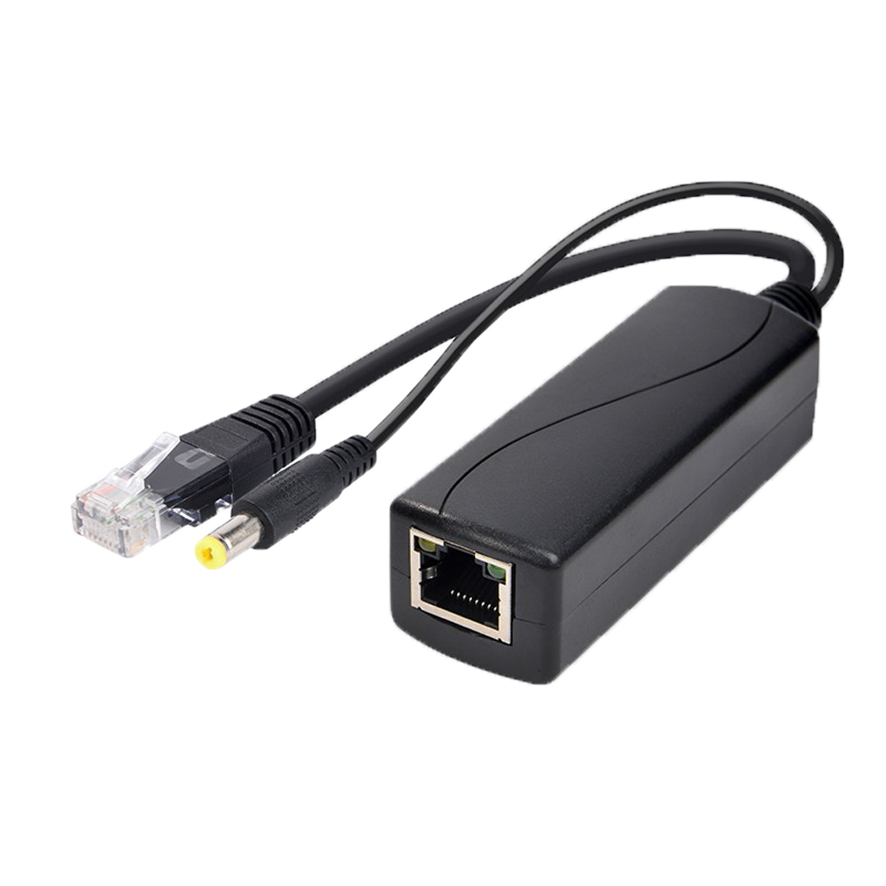 PoE Splitter
 - Para cámaras IP no PoE
 - Entrada RJ45 (PoE) / Salida RJ45 y jack - Velocidad 10/100/1000Mbps - Potencia máx 30 W / DC 12 V / 2A - PoE IEEE802.3af / PoE IEEE802.3at