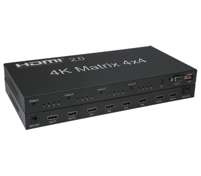 HDMI Signal Multiplier - 4 HDMI inputs - 4 HDMI outputs - Up to 4K (in and out) - Enables remote control - DC 12V power supply