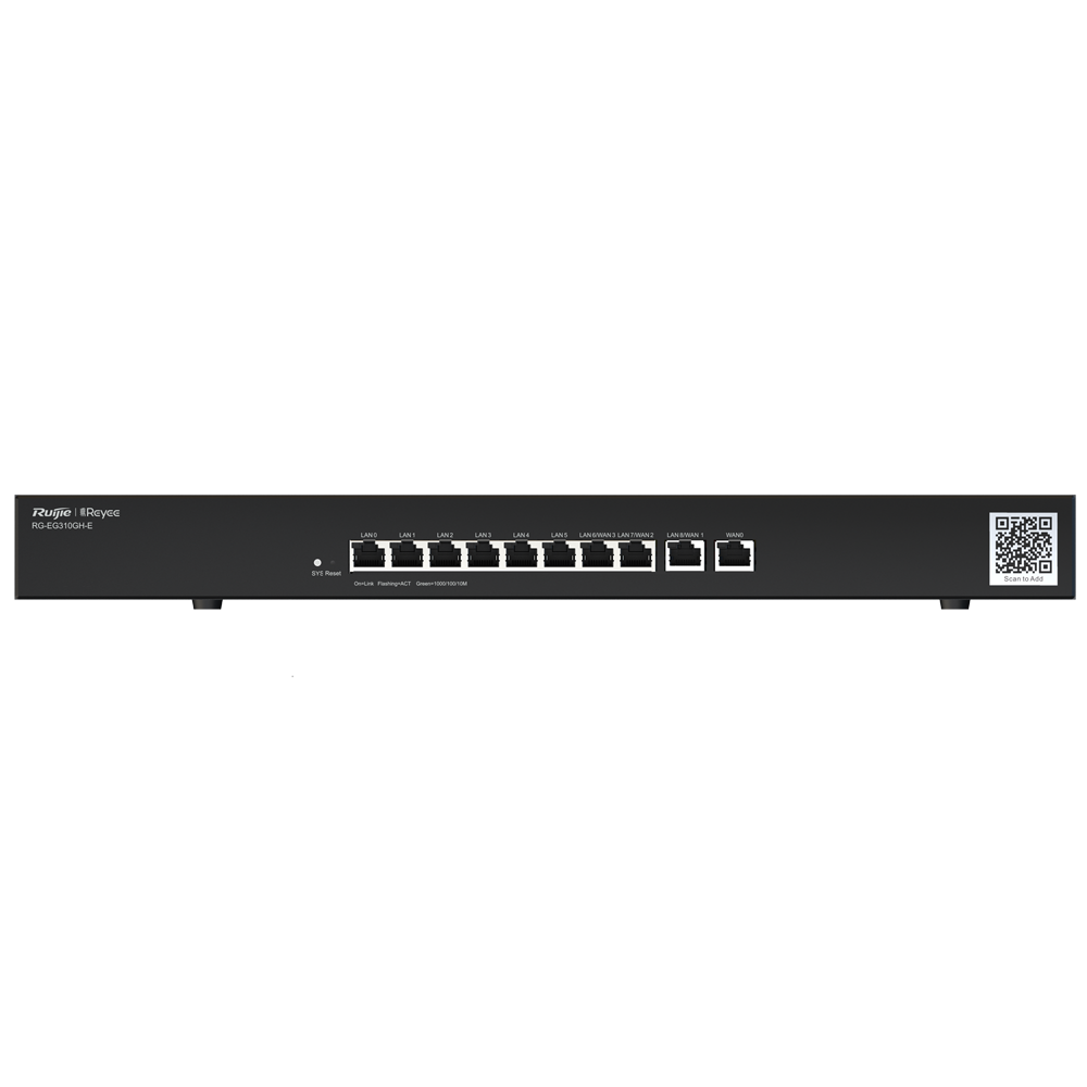 Reyee Router Controller Cloud - 9 LAN Ports + 1 WAN Port - 10 RJ45 10/100 /1000 Mbps Ports - Supports up to 4 WANs for failover or balancing - Up to 1500 Mbps Bandwidth - IPSec, L2TP, VPN Server PPTP, OpenVPN