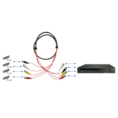 Cable múltiple preparado - BNC macho a BNC macho - 4 uniones coaxiales - Longitud 1,5 m - Para conectar Balun a DVR - Compatible con BA614P y PV3208PH