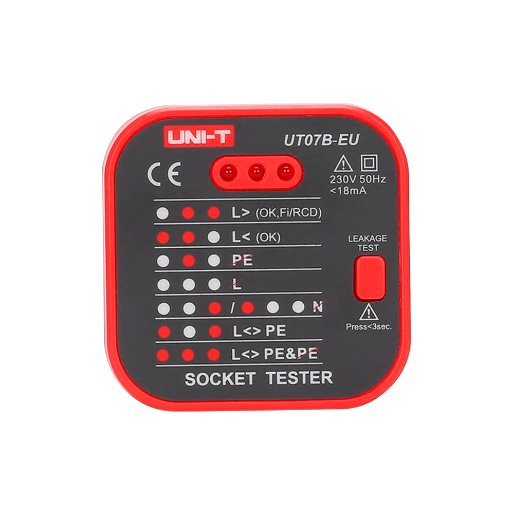 Tester per prese elettriche EU - Verifica degli errori di cablaggio - Test di tenuta