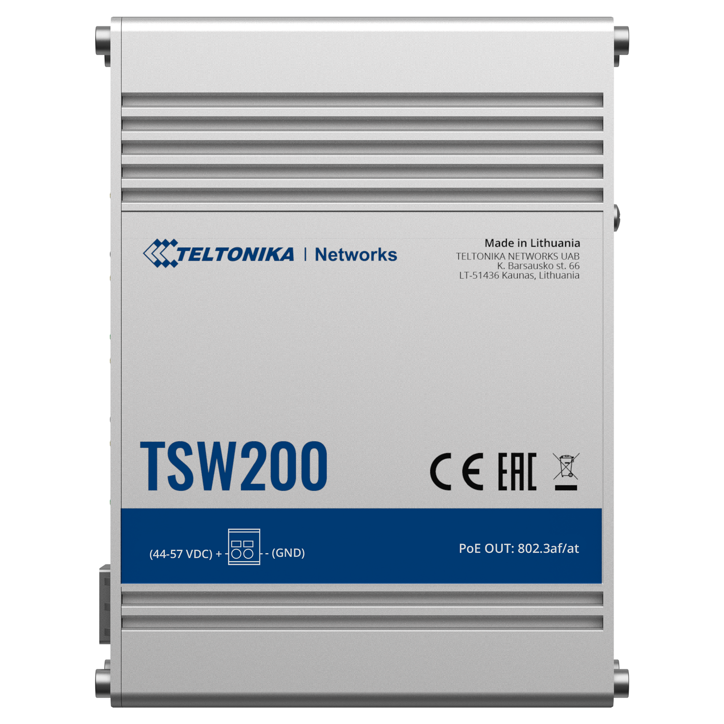 Teltonika Industrial Unmanaged PoE Switch - 8 Gigabit RJ45 Ethernet Ports +2 Gigabit SFP - 8 PoE+ 802.3af/at Ethernet Ports - Up to 30W for each PoE Port - Up to 240W PoE Power - Rugged Aluminum Housing