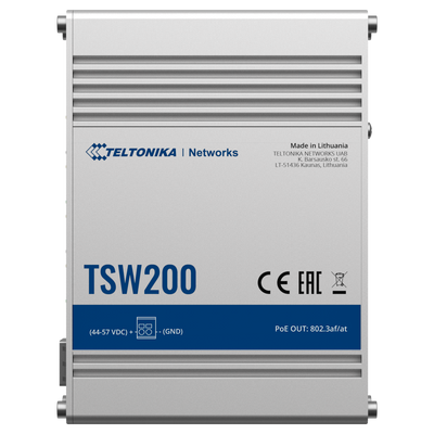 Teltonika Industrial Unmanaged PoE Switch - 8 Gigabit RJ45 Ethernet Ports +2 Gigabit SFP - 8 PoE+ 802.3af/at Ethernet Ports - Up to 30W for each PoE Port - Up to 240W PoE Power - Rugged Aluminum Housing