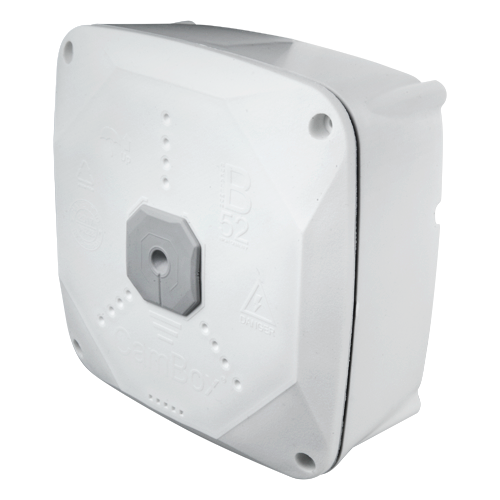 Junction box for dome cameras - Double outdoor sealing - Water level for correct positioning - Internal magnet for fixing the screws - White color - Made of PVC