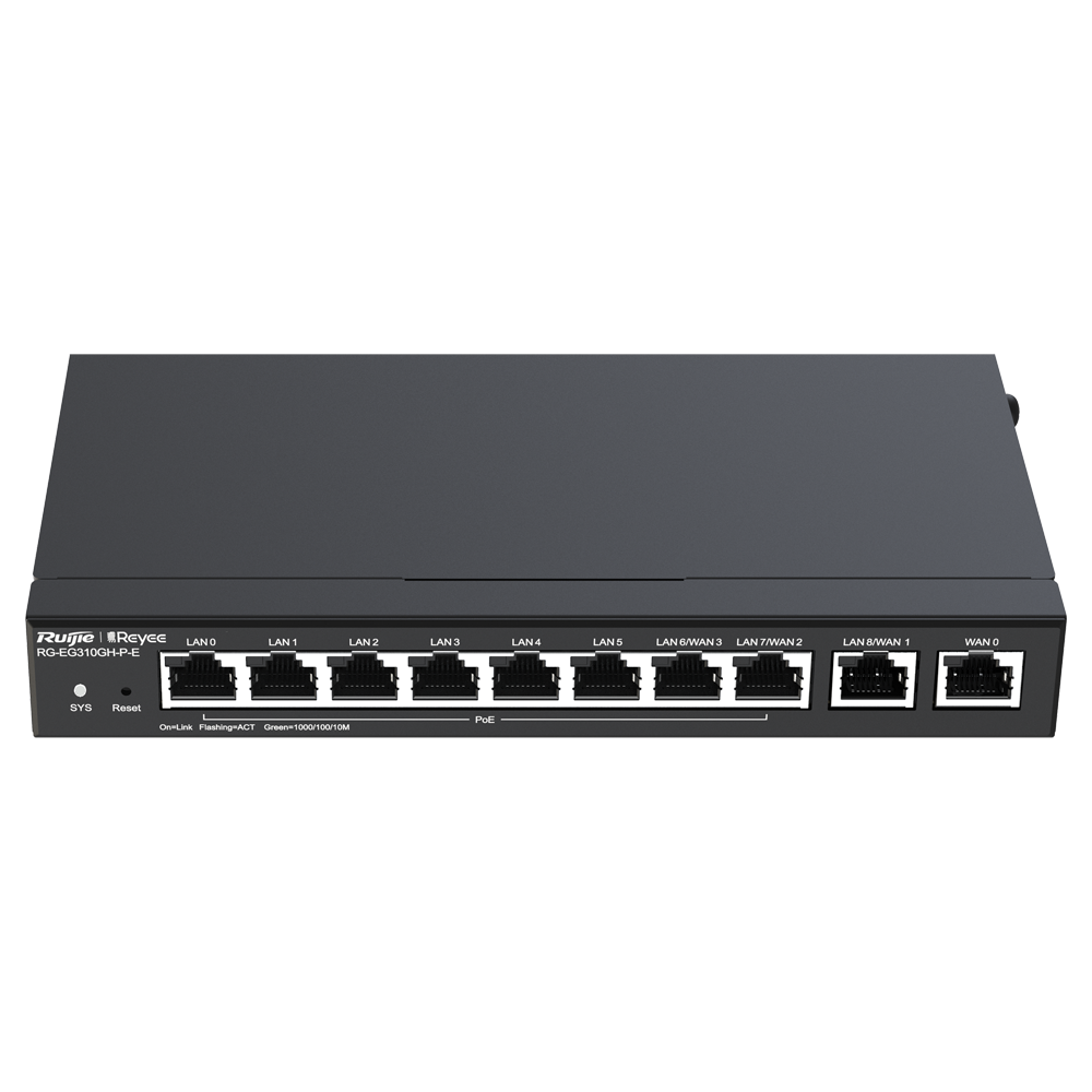 Reyee Router PoE Controller Cloud - 9 Porte GE LAN + 1 Porta GE WAN - 8 Porte PoE+ 802.3af/at / Fino a 110W in totale - Supporta fino a 4 WAN per il failover o il bilanciamento - Fino a 1500 Mbps di larghezza di banda - Server VPN IPSec, L2TP, PPTP, OpenV