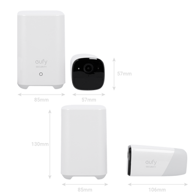 Kit 2 Cámaras + 1 HomeBase Eufy by Anker - 1080p / 6700 mAh / Sensor PIR + Humanos - HomeBase WiFi / LAN / RF con sirena - Almacenamiento integrado 16 GB   - Autonomía hasta 6 meses - Apta para exterior IP65