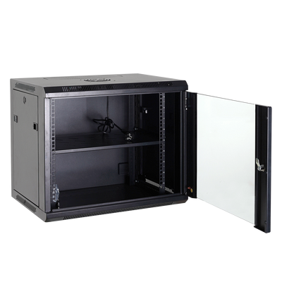 Wall-mounted rack cabinet - Up to 6U 19" rack - Up to 60 Kg load - With ventilation and cable management - Fan, tray and 6-socket power strip included - Unassembled