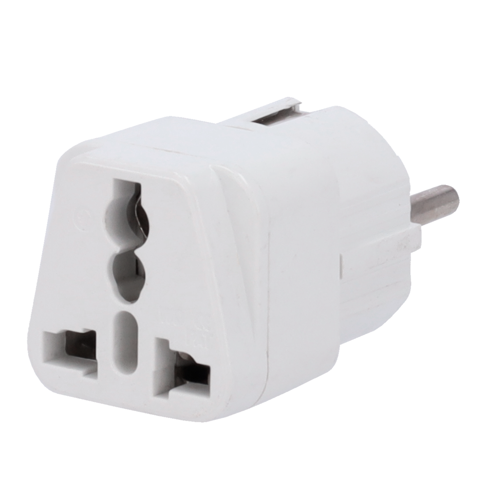 Adaptador  - Enchufe Tipo G (UK) a Enchufe Tipo F (EU)  - Voltaje 250V AC - Corriente Máxima de Salida 10-16 A - Color blanco