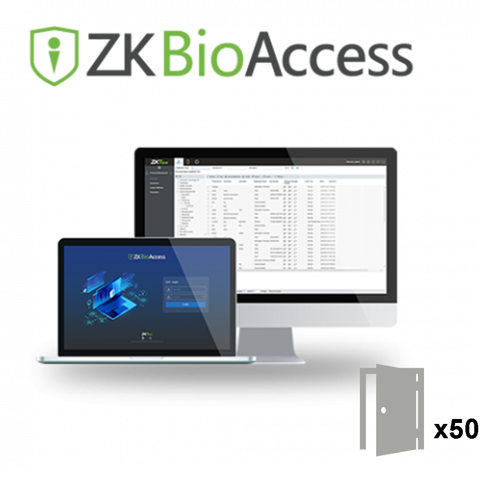 Licenza software per il controllo accessi - Capacità 50 porte - Architettura Server/Browser - Allarmi ed eventi via e-mail - Compatibile con i dispositivi ZKTeco (Push/Pull SDK) - Database professionale PostgreSQL
