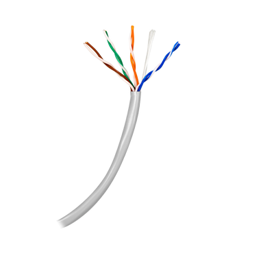 Cavo UTP Safire Categoria 5E - Conduttore CCA - Diametro 24 AWG-0,52mm -  Soddisfa il test Fluke 90m - Guaina LSZH - Distrubuito in scatola da 100m / Colore grigio