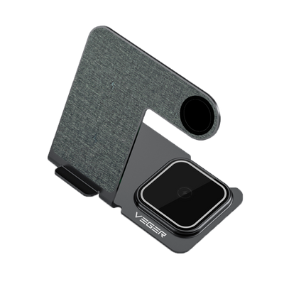 VEGER - Cargador inalámbrico - Potencia 15W - Carga rápida - Salidas para smartphones, Airpods y Apple Watch - Color gris