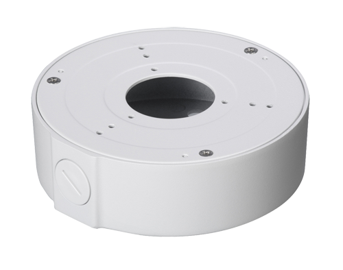 Scatola di giunzione - Per telecamere dome o bullet - Per esterni - Installazione a tetto o parete - Colore bianco - Passacavo