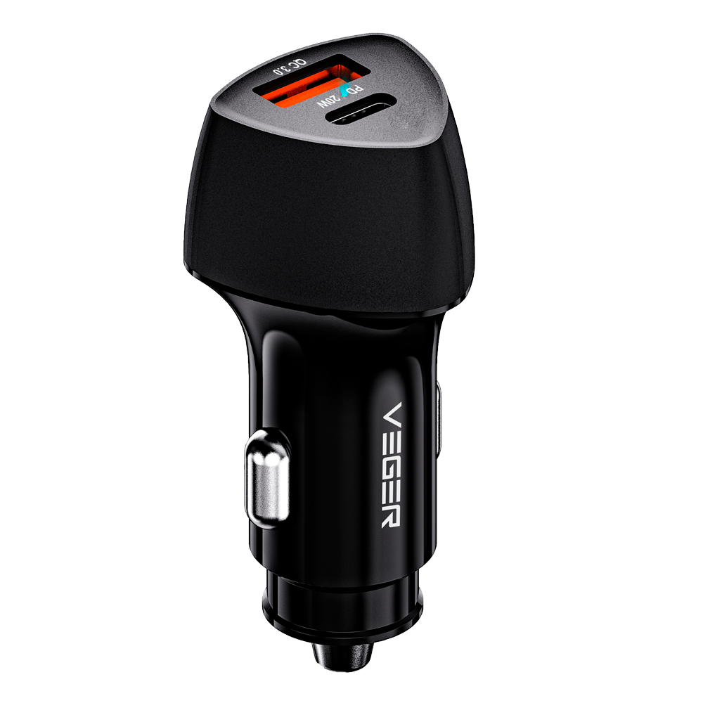 VEGER - Charger for cars - Total power 38 W - Input 12-24V DC - Black color -