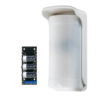 Duevi low consumption outdoor detector - Integrated with Ajax Transmitter - Double PIR on each side and double PIR on the front - 180º total coverage / Antimasking - Power supplied by the Transmitter - IP54 outdoor use / IK10 vandal resistant